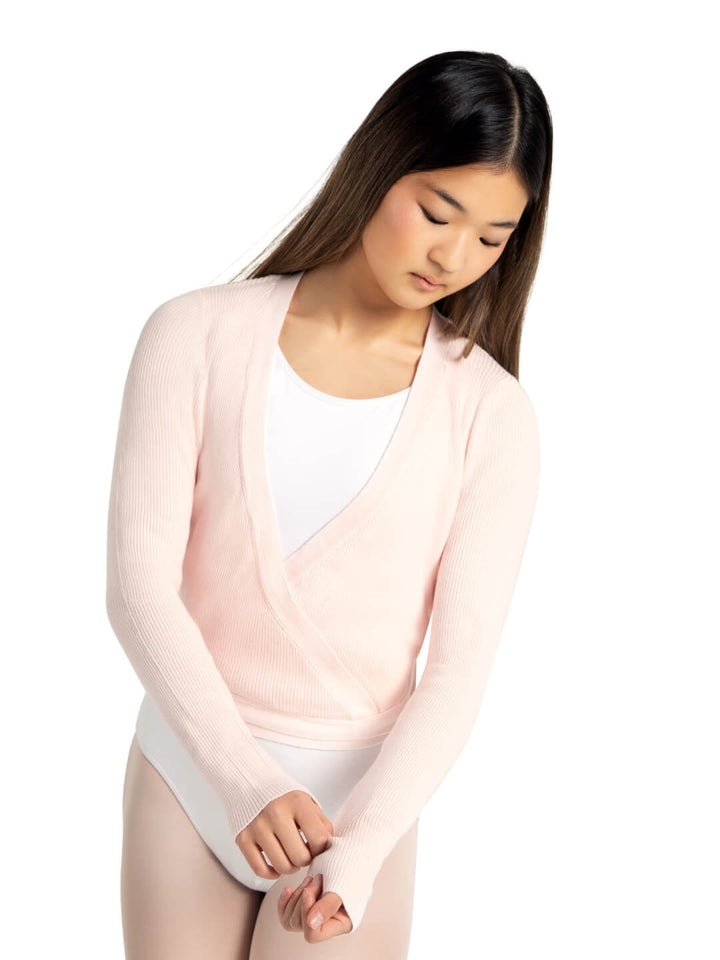Capezio Ribbed Sweater Knit Wrap Sweater Pink 11381W