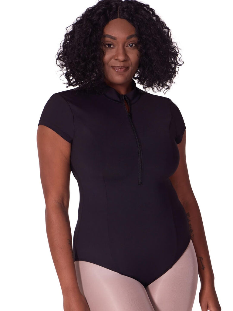 Capezio Soft Elegance Short Sleeve Mock Neck Zip Leotard - Womens