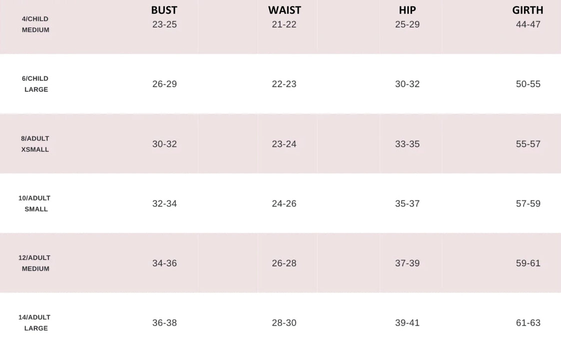 Danse De Paris Demi Size Chart