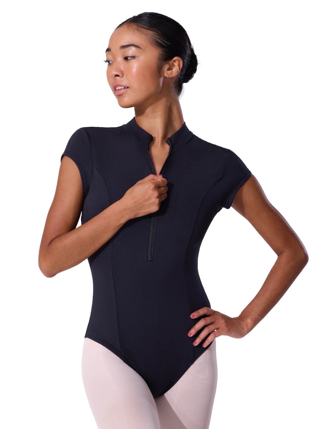 Capezio Soft Elegance Short Sleeve Mock Neck Zip Leotard - Womens