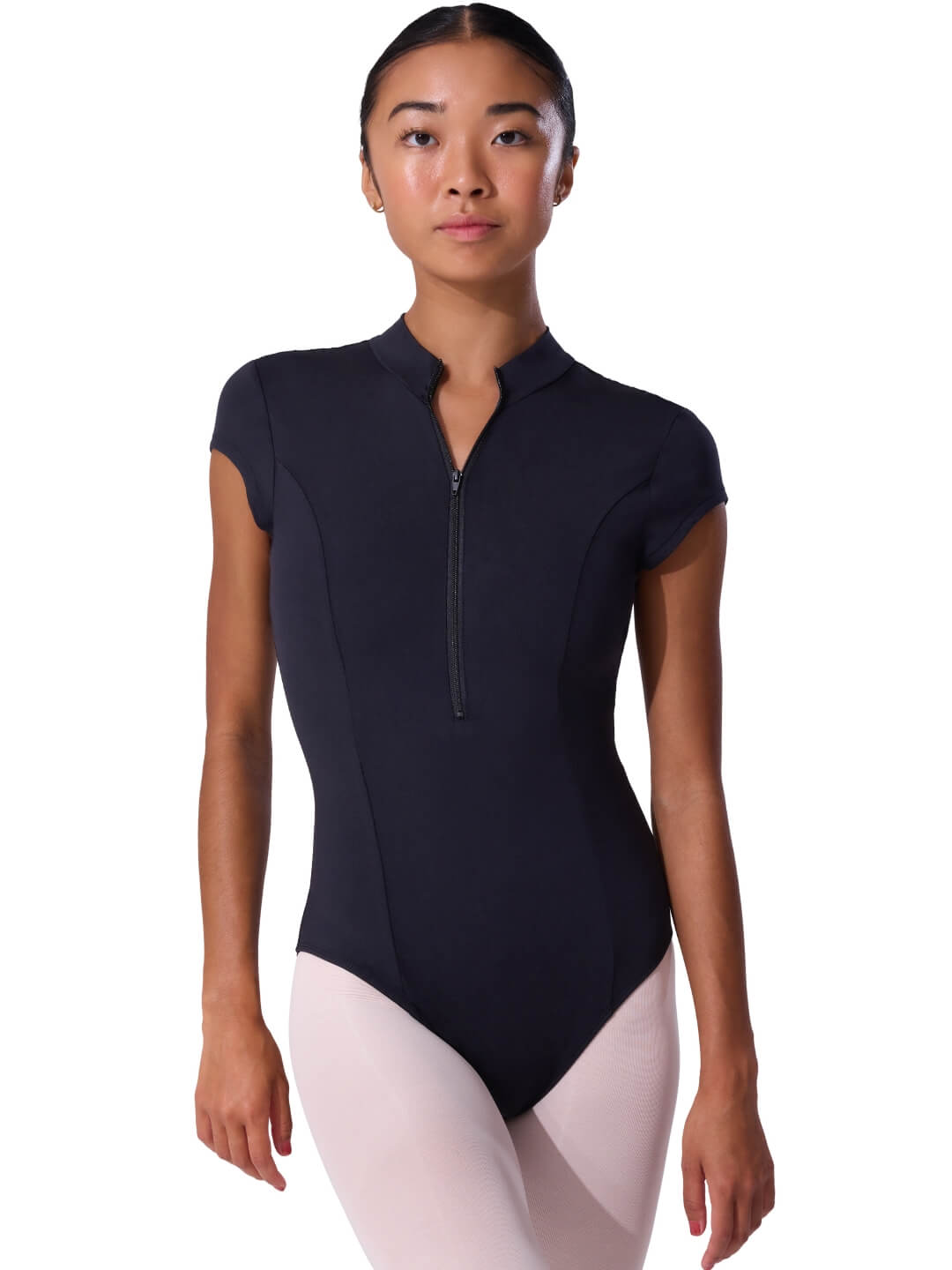 Capezio Soft Elegance Short Sleeve Mock Neck Zip Leotard - Womens