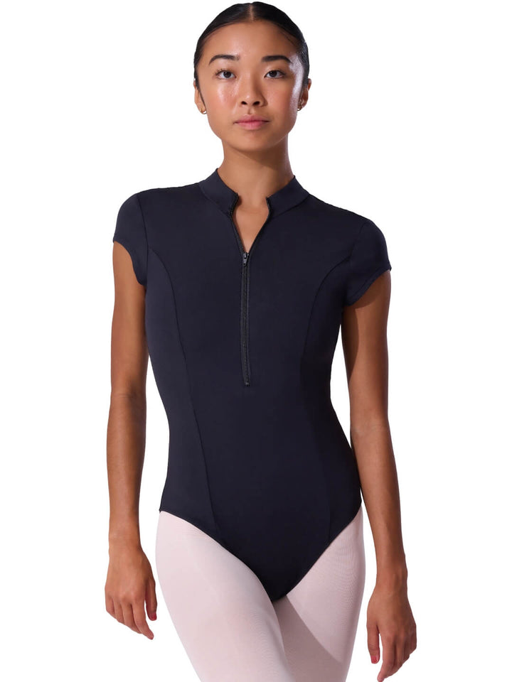 Capezio Soft Elegance Short Sleeve Mock Neck Zip Leotard - Womens