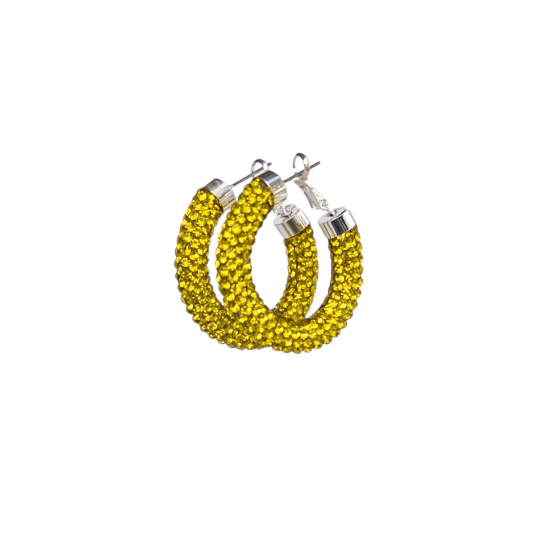Yellow hoop earrings on a white background