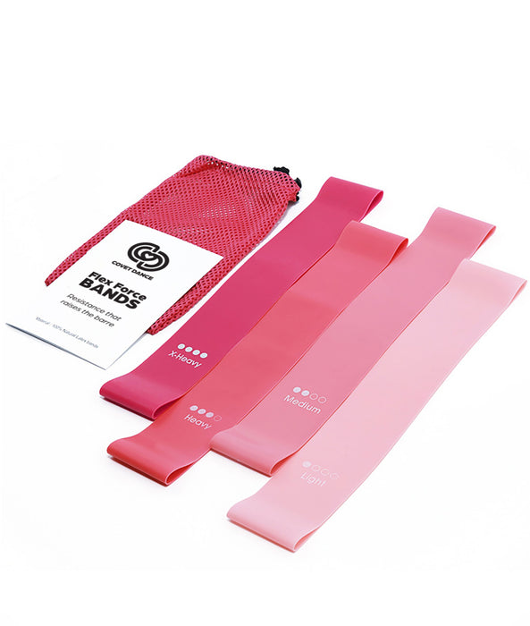 Pink resistance bands with a carrying case on a white background