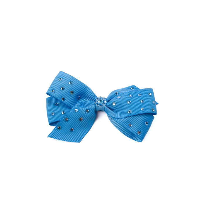 Blue bow with rhinestones on a white background