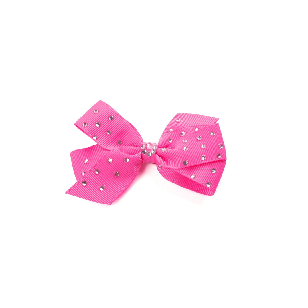 Pink hair bow with rhinestones on a white background