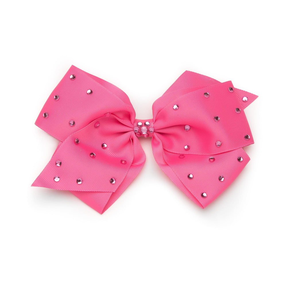 Pink hair bow with rhinestones on a white background