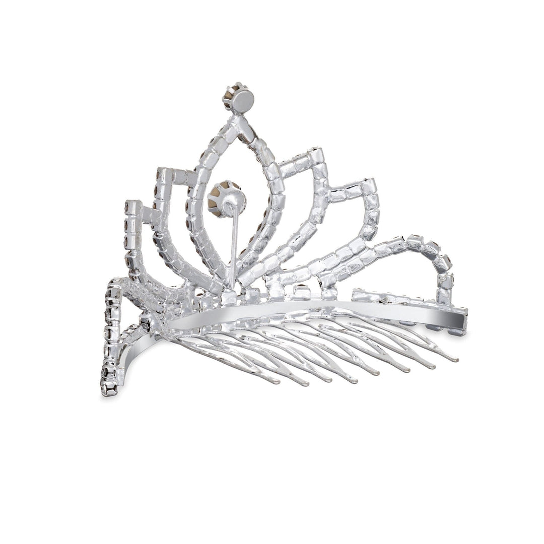 Silver hair comb with decorative elements on a white background