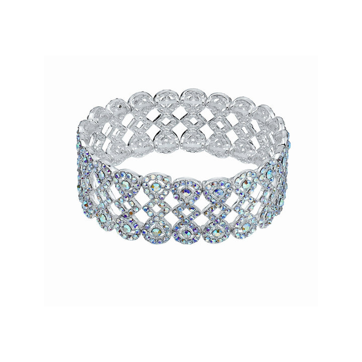 Silver bracelet with clear gemstones on a white background