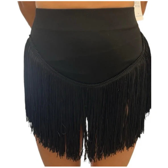 HONEYCUT BR600 FRINGE SKIRT- BLACK