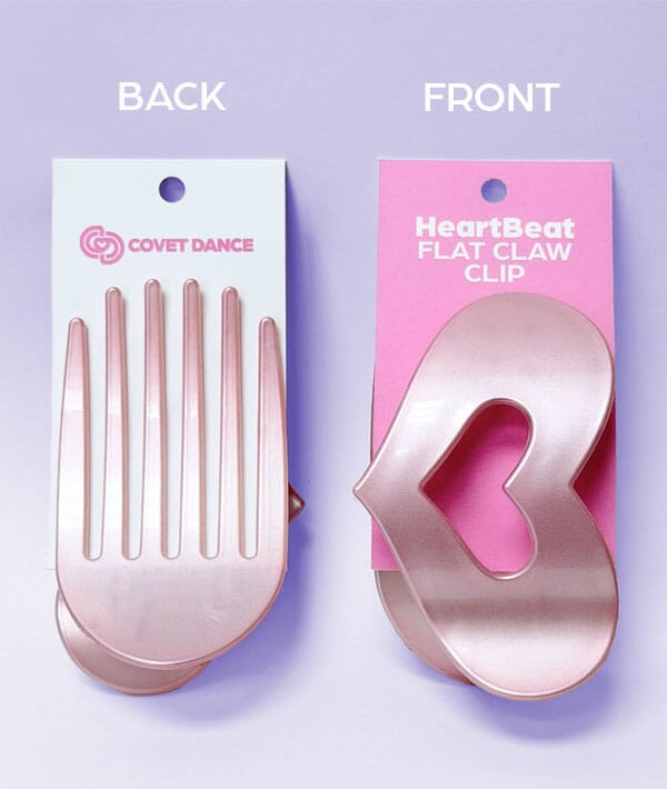Heartbeat flat claw clip with packaging on a purple background