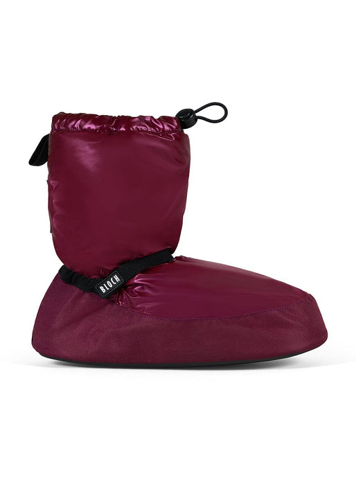 Maroon boot cover with black straps on a white background