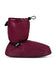 Maroon boot cover with black straps on a white background