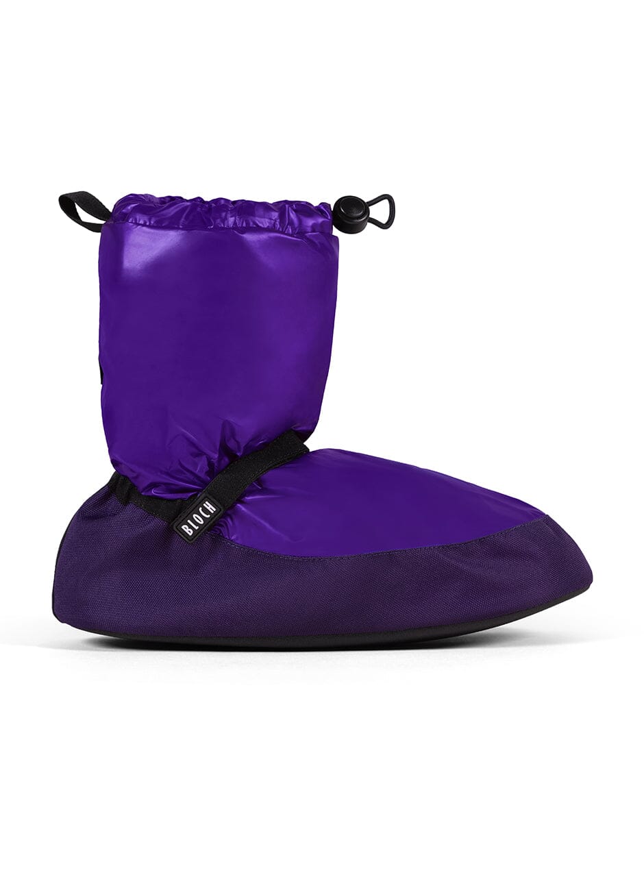 Purple booties with drawstring on a white background