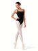Ballerina in a black leotard and white tights on a white background