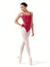 Ballerina in a red leotard and white tights on a white background