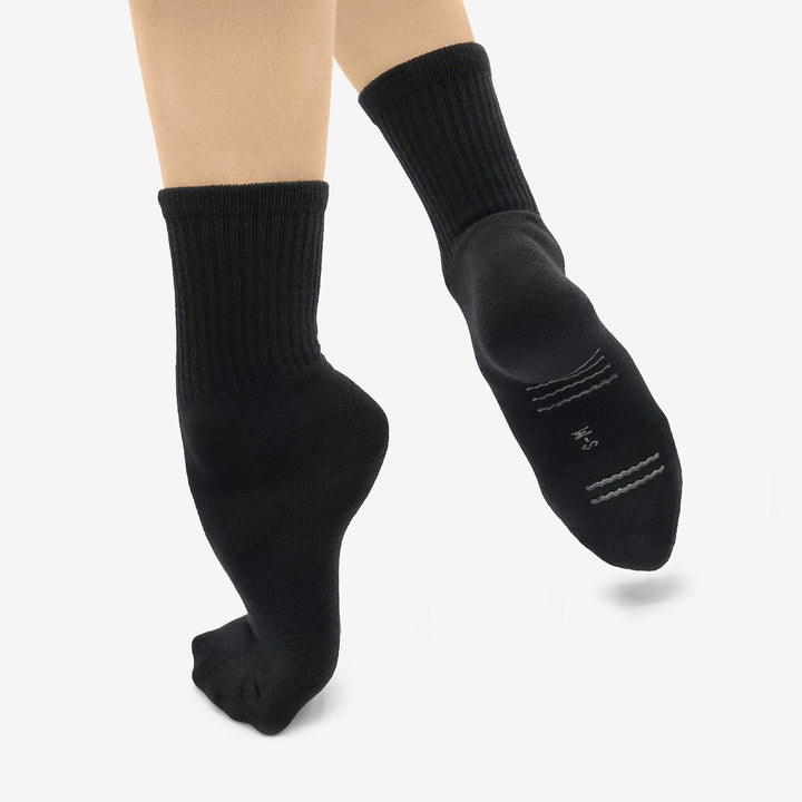 Black socks with a brand logo on a white background