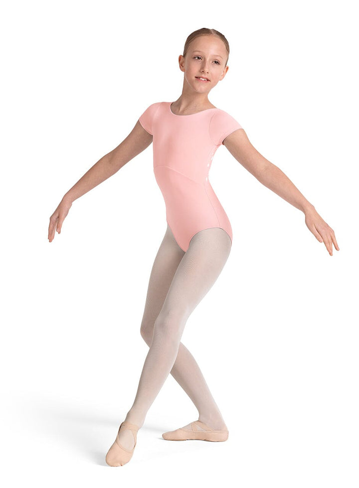 Mirella M20005C Twist Back Cap Sleeve Leotard pink front