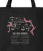 Black tote bag with 'Notes to Self' text and pink ribbons on a white background