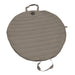 Round gray quilted bag with handles on a white background