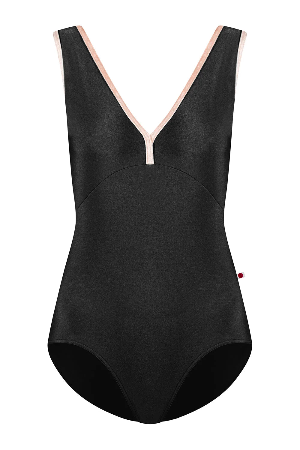 Black swimsuit with pink trim on a white background