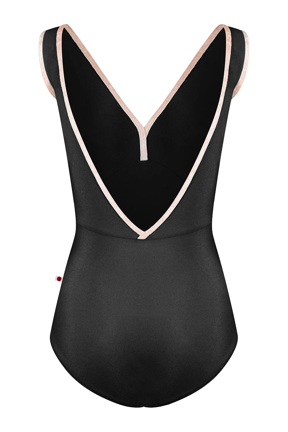 Black swimsuit with pink trim on a white background