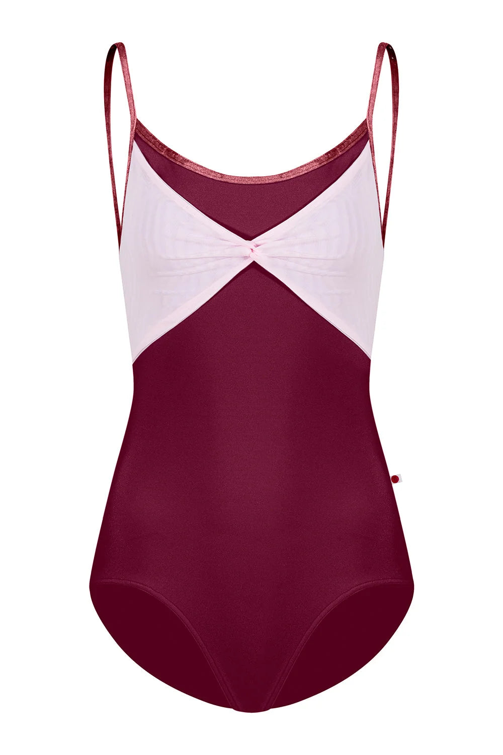 One-piece swimsuit with maroon and white color scheme on a white background