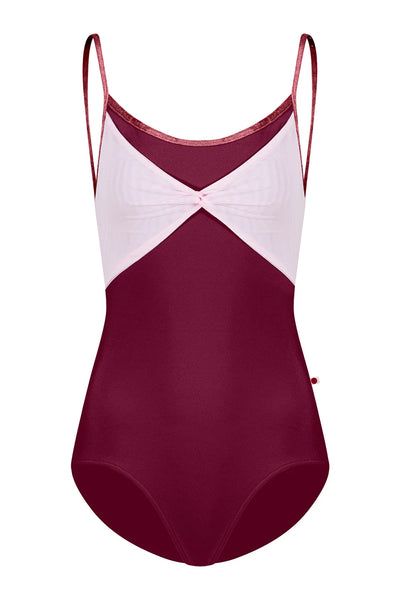 One-piece swimsuit with maroon and white color scheme on a white background