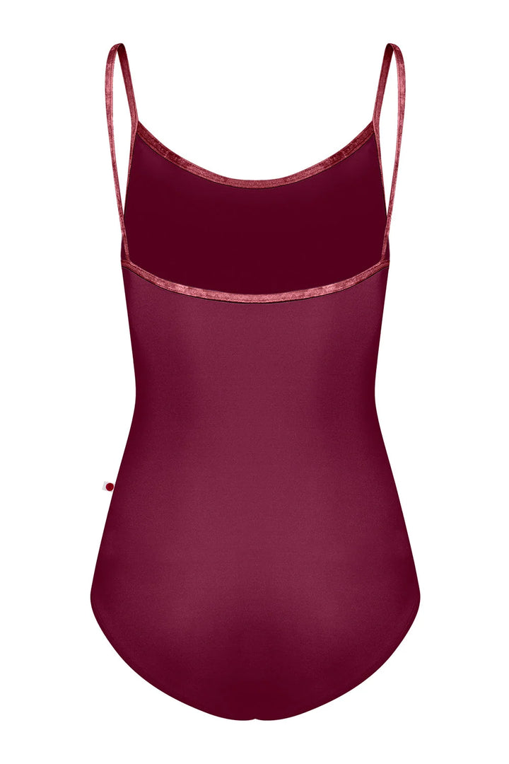 Maroon swimsuit with thin straps on a white background