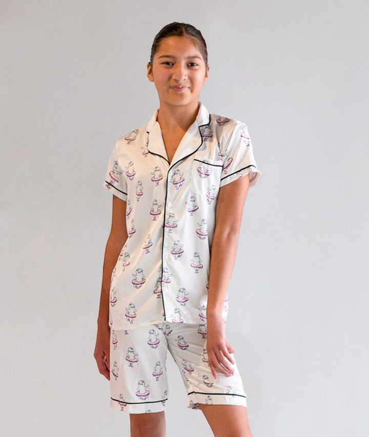 Paw De Chat Girls Silk Pajamas