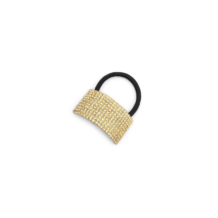 Gold beaded hair tie on a white background