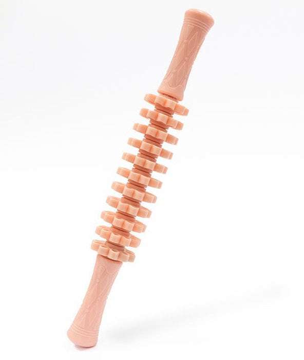 Massage roller with plastic handle on a white background