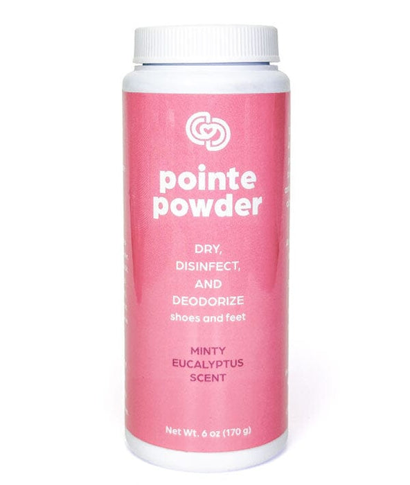 Pink container of pointe powder with white cap on a white background