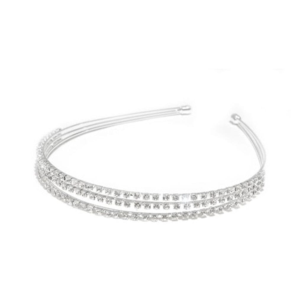 Silver headband with small crystals on a white background