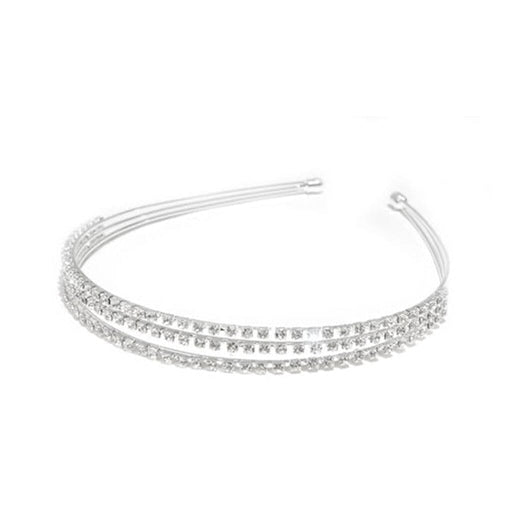 Silver headband with small crystals on a white background
