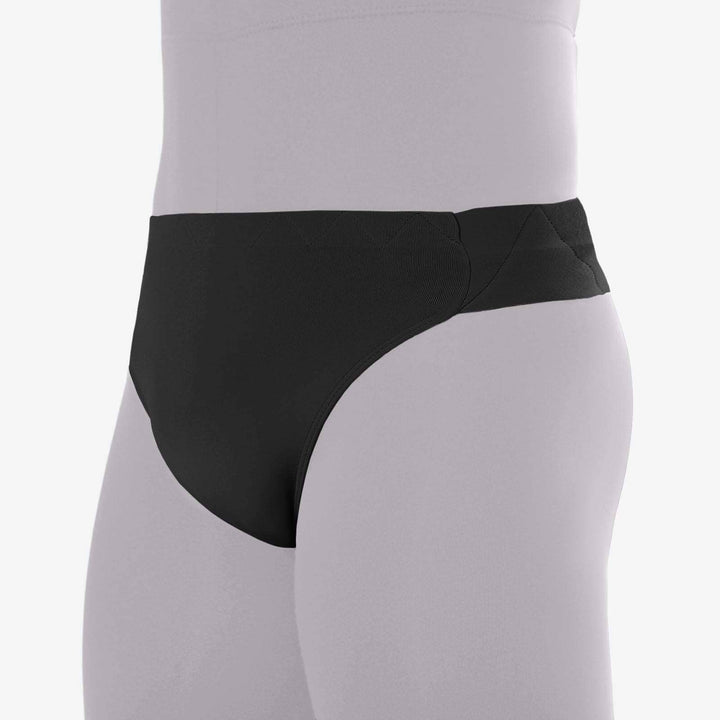 Black underwear on a mannequin against a white background