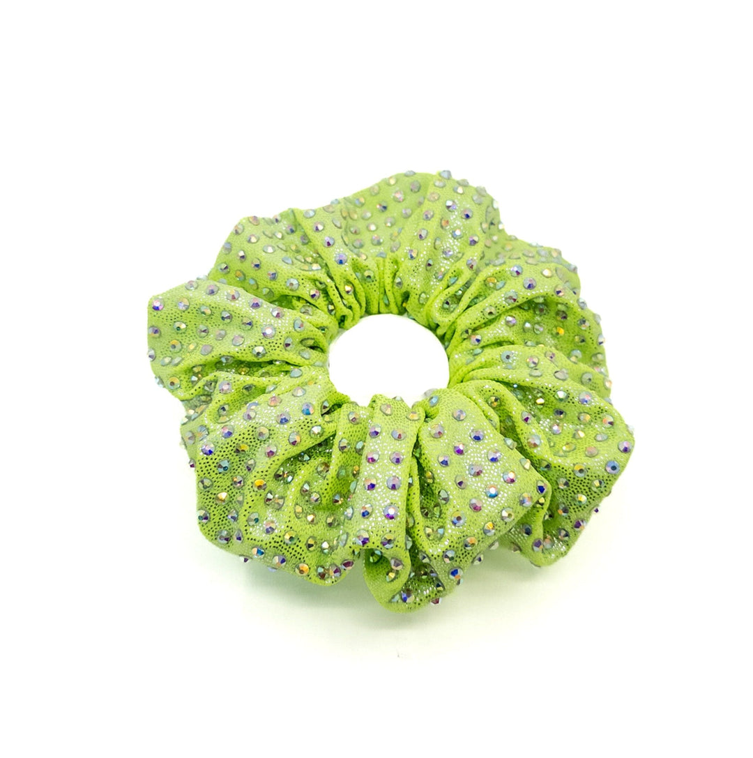 Green scrunchie with rhinestones on a white background
