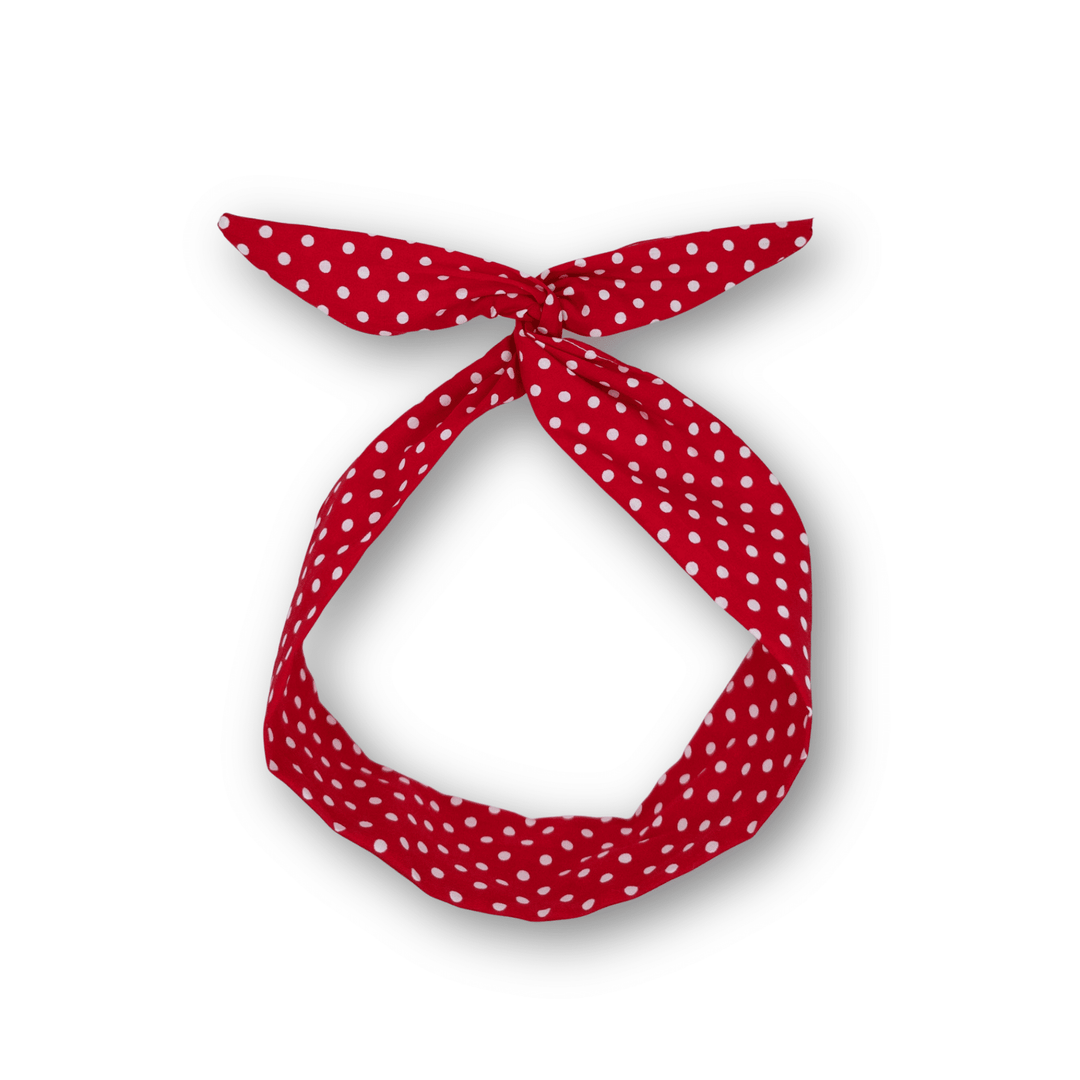 Red polka dot headscarf on a white background