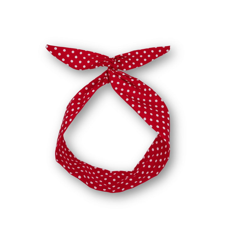 Red polka dot headscarf on a white background
