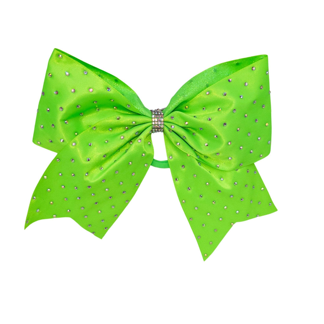 Green bow with rhinestone details on a white background