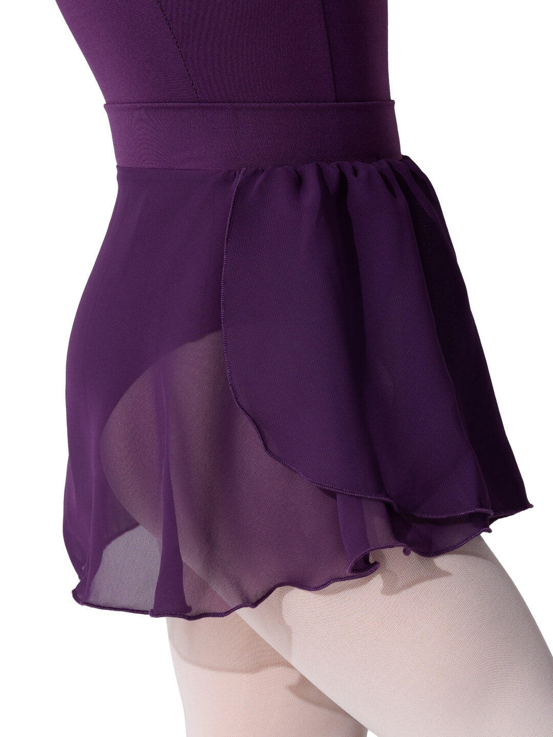 Purple dress with a layered skirt on a white background