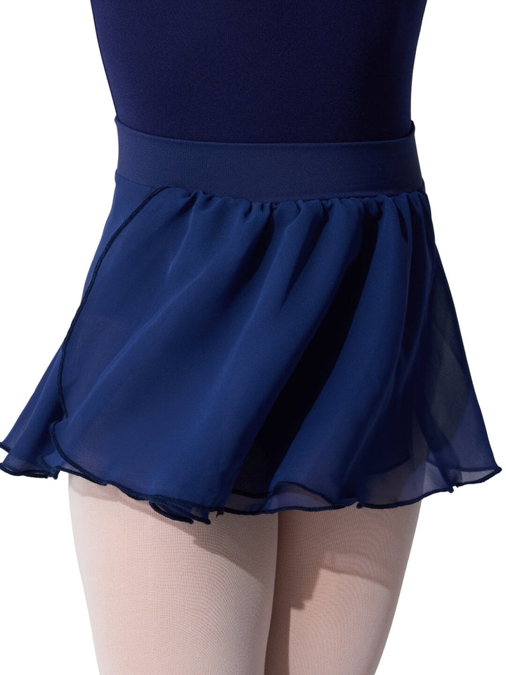 Navy blue skirt with a fitted bodice on a white background