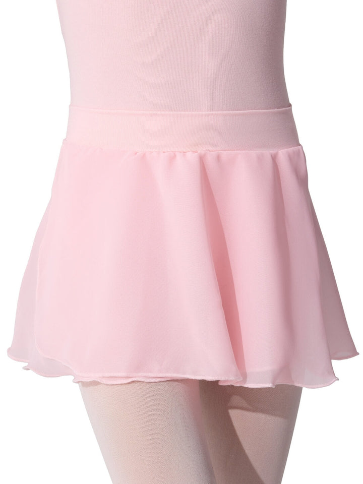 Pink skirt worn over a white background