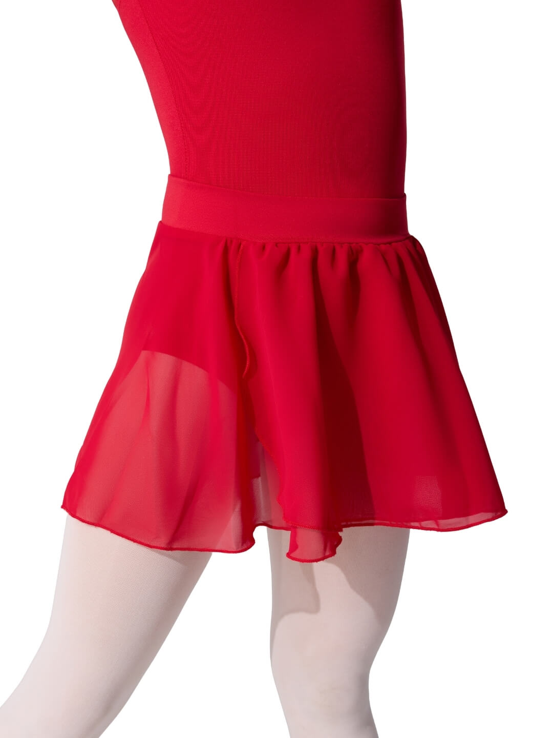 Red dress with a sheer skirt on a white background
