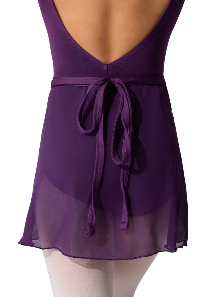 Purple dress with a tie waist on a white background