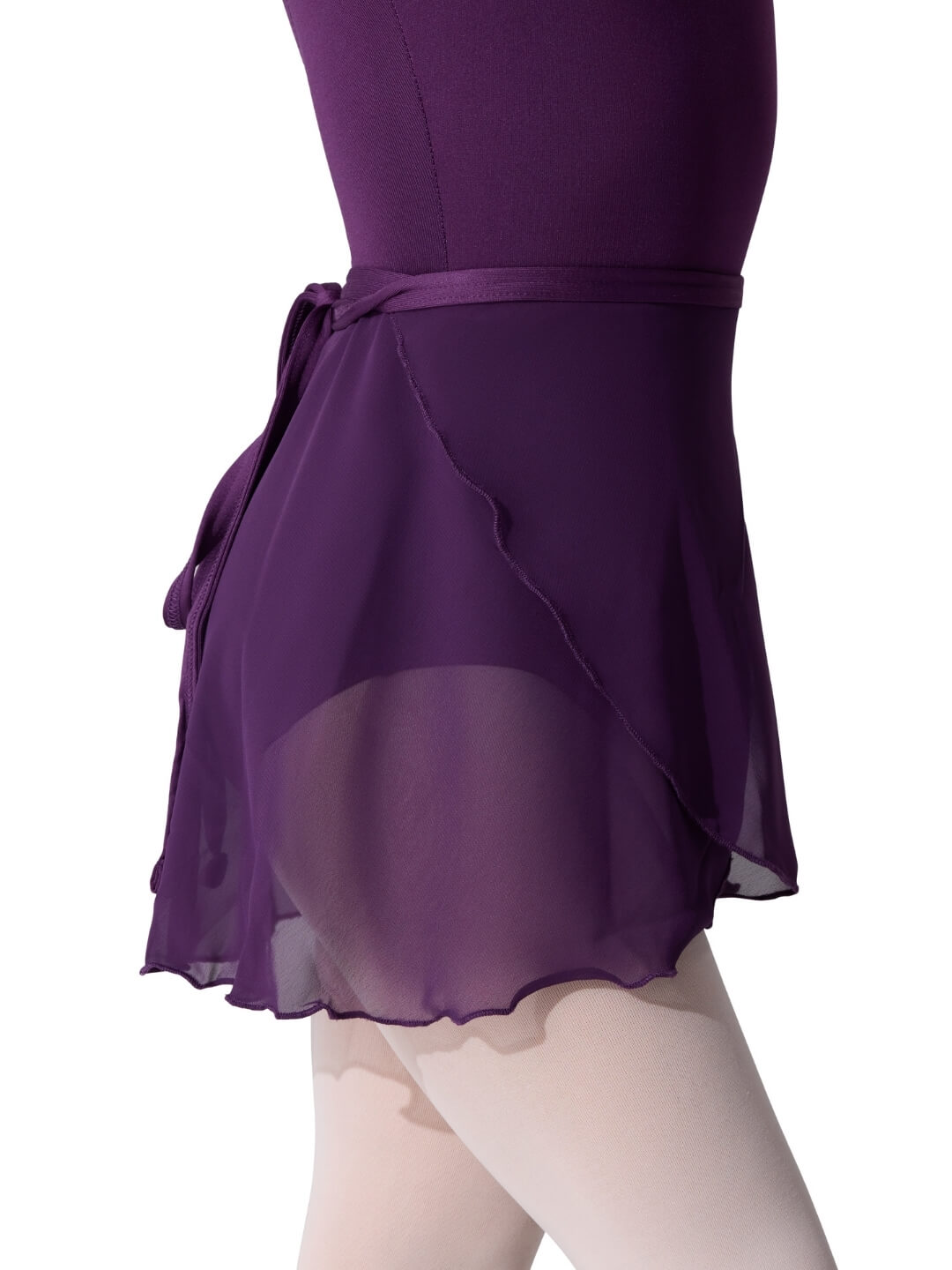 Purple dance outfit with a skirt on a white background