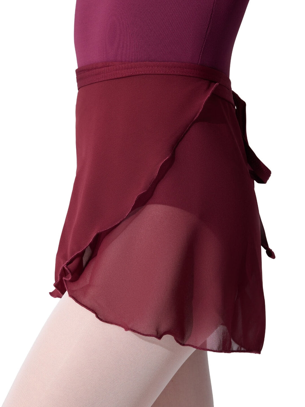 Maroon leotard with a skirt on a white background