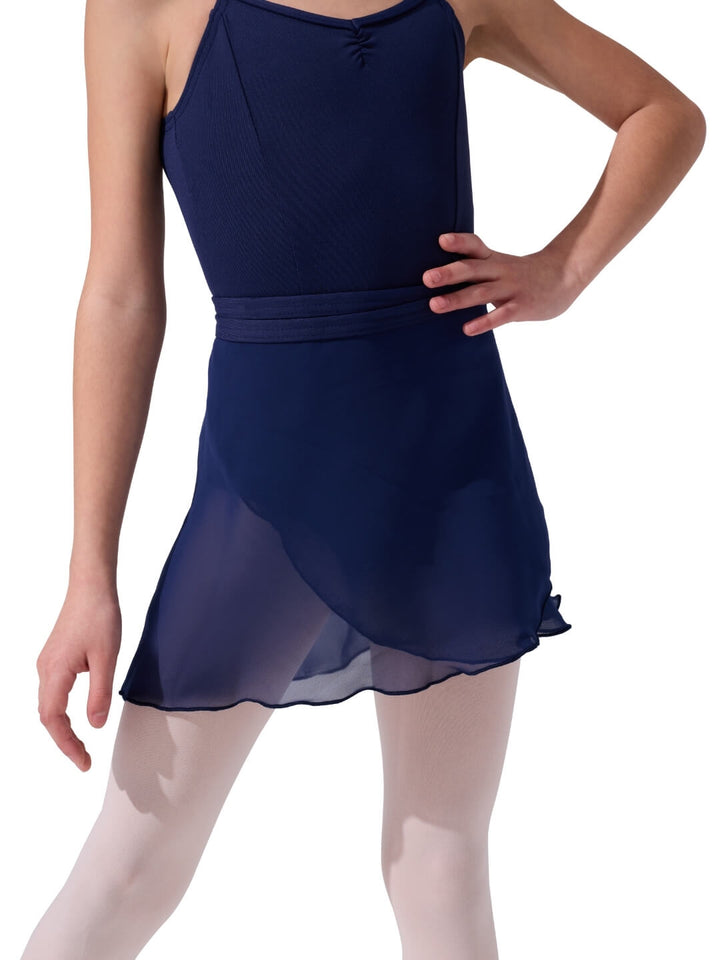 Navy blue dress worn by a model on a white background