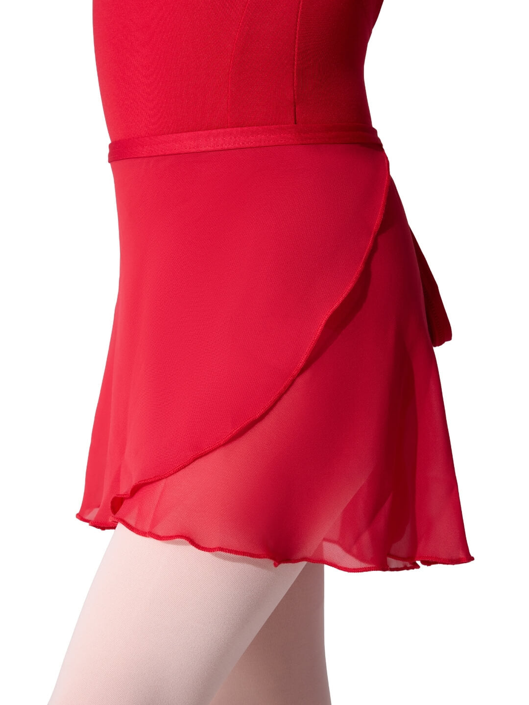 Red dress with a layered skirt on a white background