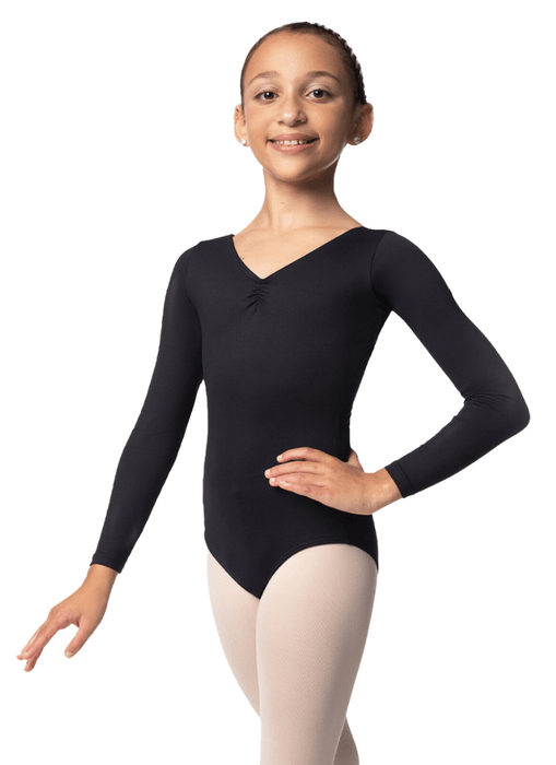 So Danca SL117/SL118 Long Sleeve Leotard with Pinched Front and Back Child Black